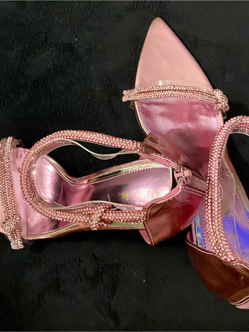 Metallic Pink Rhinestone Ankle-Strap Stiletto Heels - Size 11 - NWOT! - Picture 3 of 5